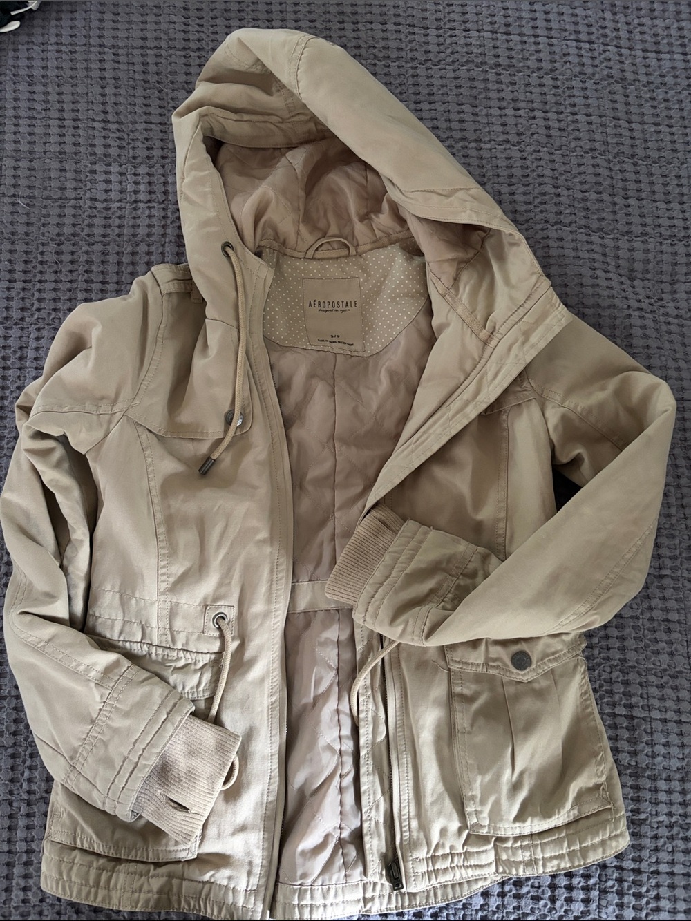 Aeropostale Women's Hooded Utility Jacket in Tan
